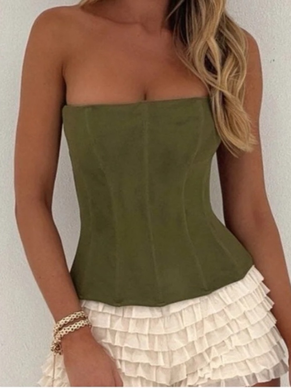 Outcast Strapless Olive Corset Tunic Top